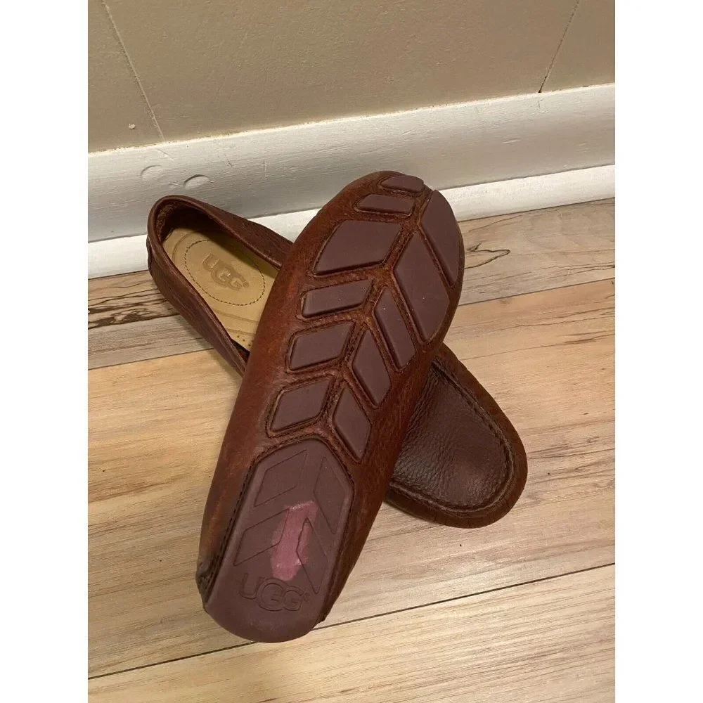UGG F19116F Henrick Brown Leather Moc Toe Slip On Loafer Slipper Shoes Men's 7